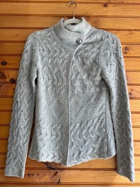 Elena Solano Cashmere Cardigan S Oatmeal Sculptural Cable Knit Statement Collar